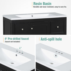 Contemporary Black Bathroom Vanity Cabinet - 36x18x34 inches, 4 Drawers & 1 Cabinet Door, Multipurpose Storage, Resin Integrated Sink, Adjustable Shelves, Solid Wood Frame with MDF