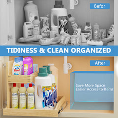 Under Sink Organizers and Storage 22½" W x 21" D, 2 Tier Pull Out Cabinet Organizer with Soft Close, Adjustable Pull Out Cabinet organizer with U Bracket for Bathroom Kitchen(Left)