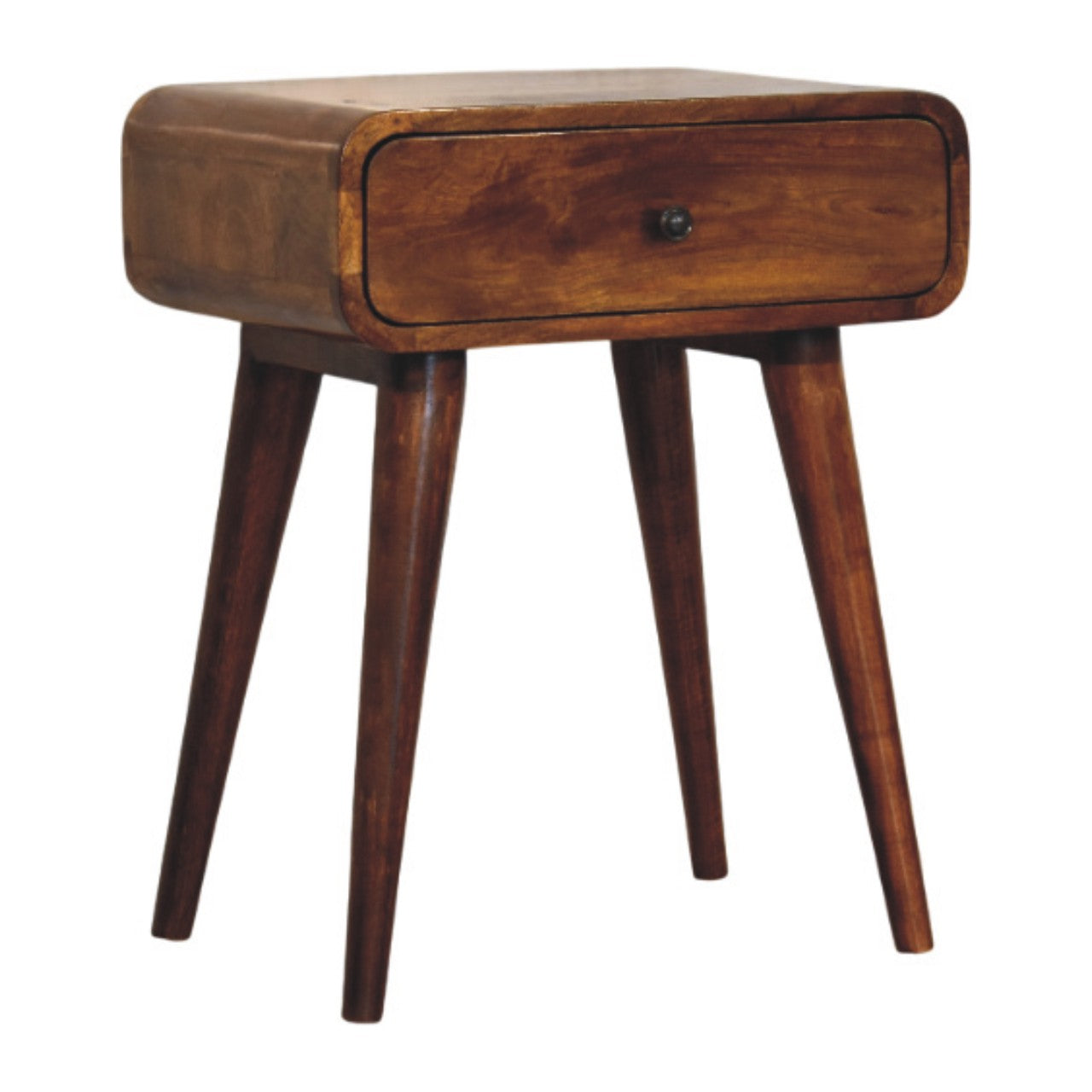 Avora Chestnut Nightstand with 1-Drawer, Nordic Legs, Brown
