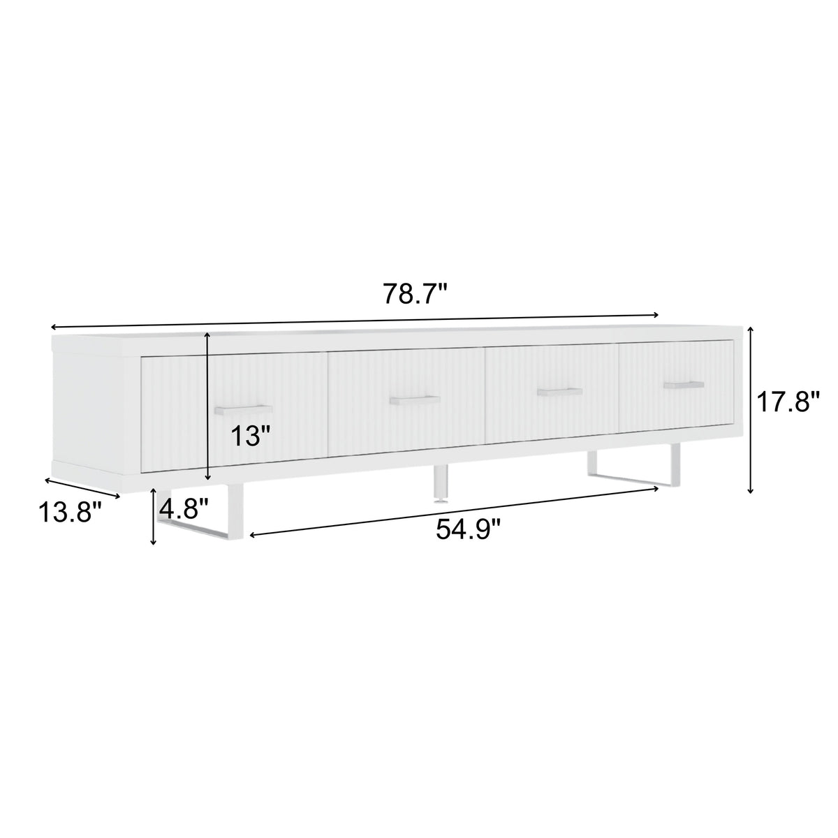 78.7" x 13.8" x 17.8" TV Stand-High Gloss White