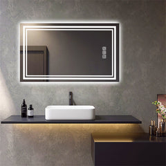 Bathroom Mirror 40" x 24" Front and Backlight, 5 Mins Defog, 5MM Full HD Reflected Wall Mounted Vanity Mirror, 3 Colors Stepless Dimmable, CRI90+, Memory Function (Plug-in/Hardwire)
