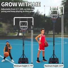 Use for Outdoor Height Adjustable 5.7 to 10ft Basketball Hoop 44 Inch Backboard Portable Basketball Goal System with Stable Base and Wheels