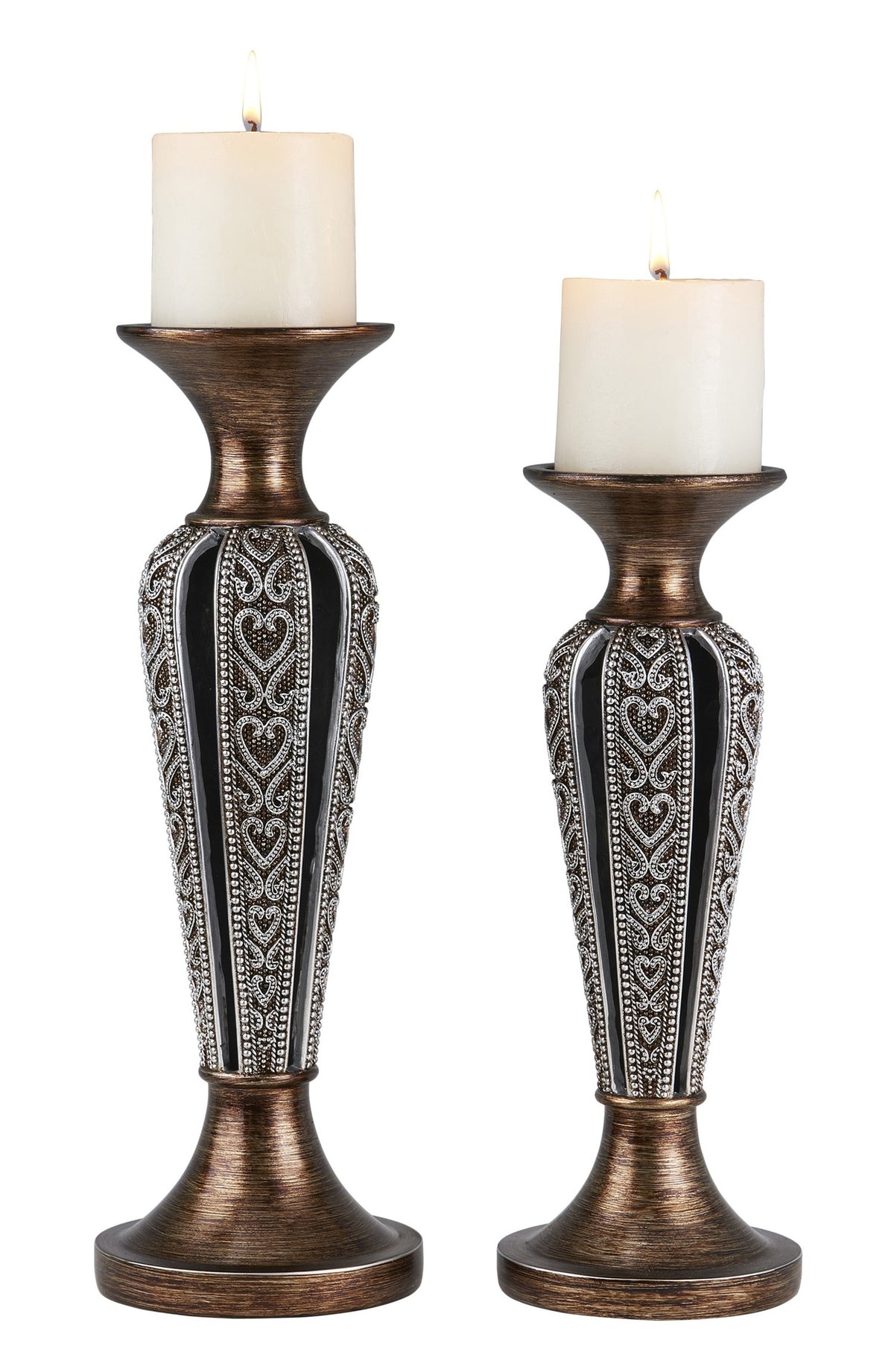 12" and 14" Tall "Everly" Candleholder, Bronze and Chrome finish (Set of 2)