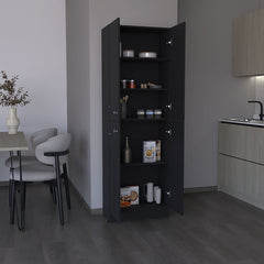Kitchen Pantry 71" H, 4 Doors, 5 Adjustable Shelves, Laundry, Black
