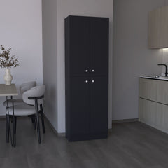 Kitchen Pantry 71" H, 4 Doors, 5 Adjustable Shelves, Laundry, Black