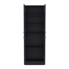 Kitchen Pantry 71" H, 4 Doors, 5 Adjustable Shelves, Laundry, Black