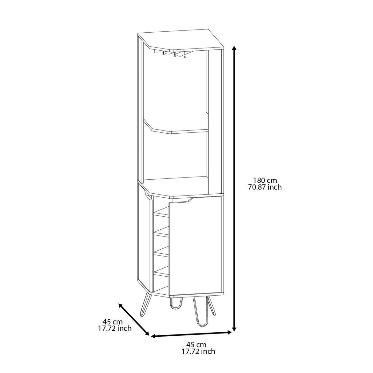 Corner Cabinet Six Built-in Wine Rack, Two Shelves, Four Shelves, Macadamia / Black