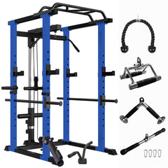 Multi-functional Power Cage, Home Adjustable Pullup Squat Rack 1000Lbs Capacity Comprehensive Fitness Barbell Rack with Gym accessories 7ft Olympic Bar