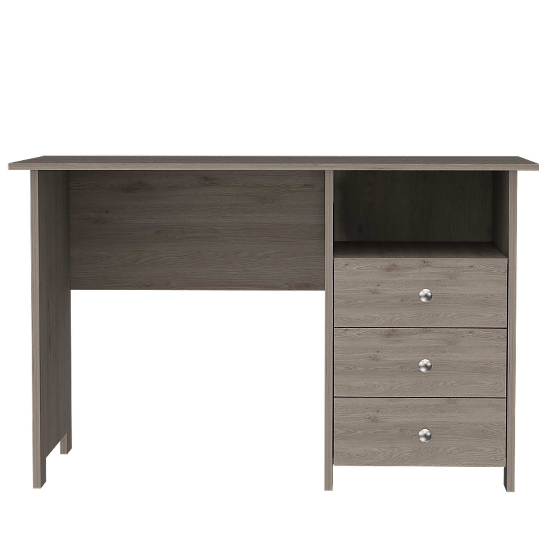 Computer Desk with Open Storage Shelf and 3-Drawers, Light Gray