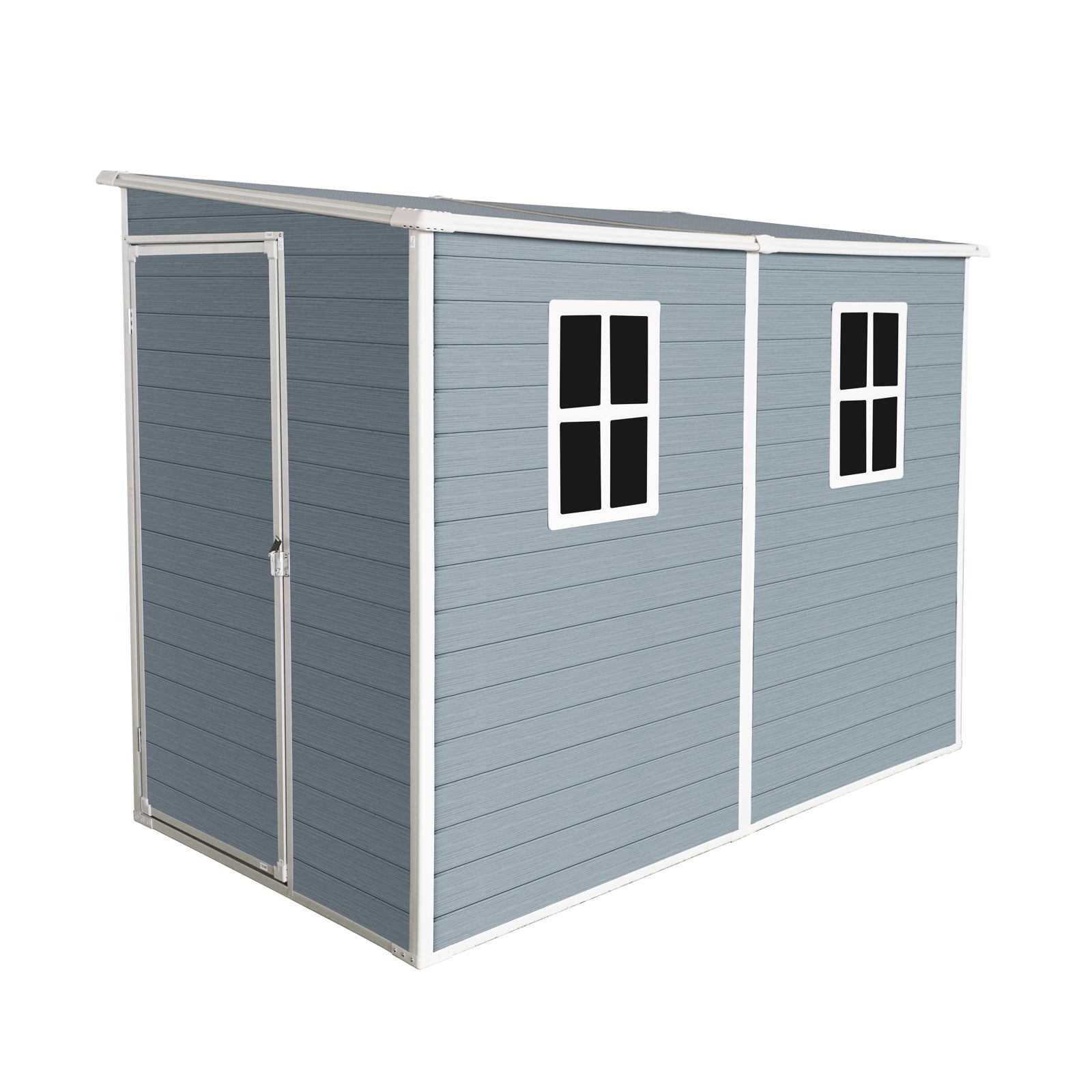 4x8ft Outdoor Storage Shed with Floor Resin shed with Two-Window, Waterproof ,Lockable Doors for Patio,Yard,Lawn -Gray (W540S00064 Upgraded Version)