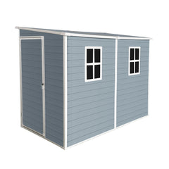 4x8ft Outdoor Storage Shed with Floor Resin shed with Two-Window, Waterproof ,Lockable Doors for Patio,Yard,Lawn -Gray (W540S00064 Upgraded Version)