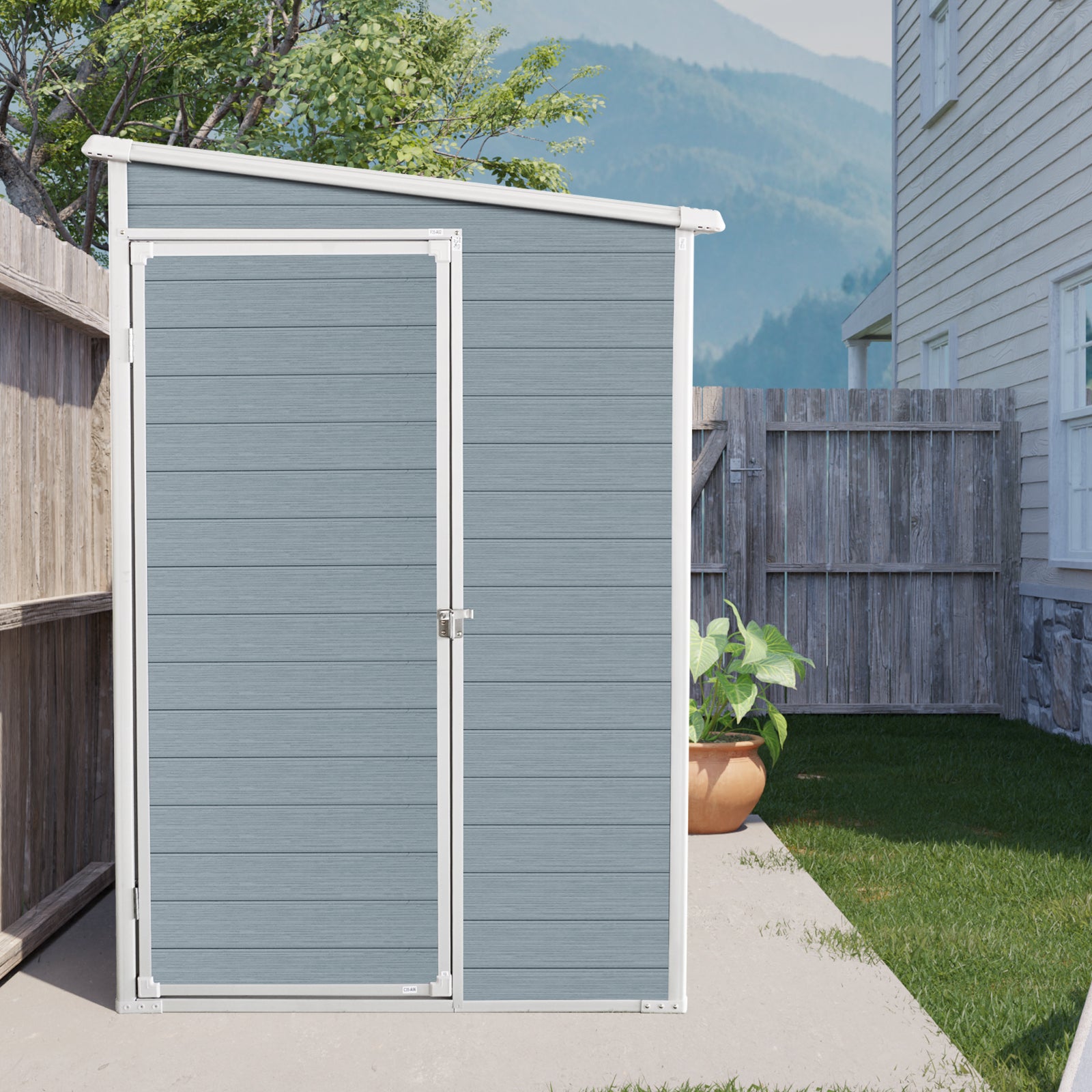 4x8ft Outdoor Storage Shed with Floor Resin shed with Two-Window, Waterproof ,Lockable Doors for Patio,Yard,Lawn -Gray (W540S00064 Upgraded Version)