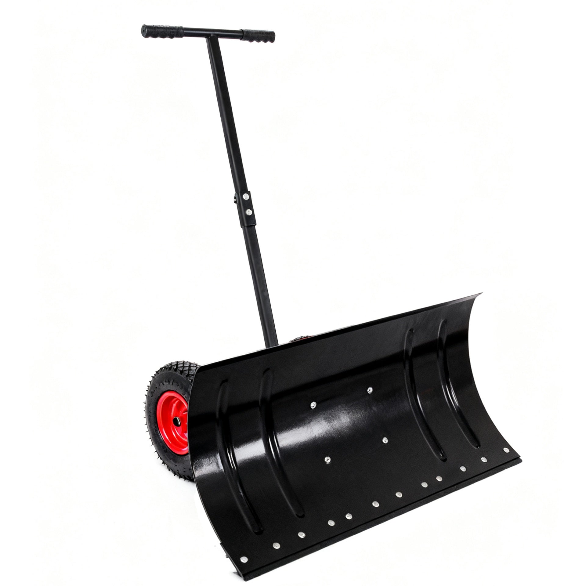 30" Wide Metal Snow Pusher with 15" Height & 2 Wheels,Adjustable Angle & Height Handle  for Effortless Snow Clearing,Ergonomic Single-Rod Design for Driveway & Sidewalk