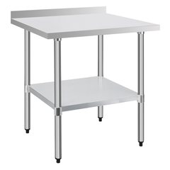 30" x 30" 18-Gauge Stainless Steel Commercial Work Table with 4" Backsplash and Undershelf