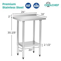 18" x 24" 18-Gauge Stainless Steel Commercial Work Table with 4" Backsplash and Undershelf