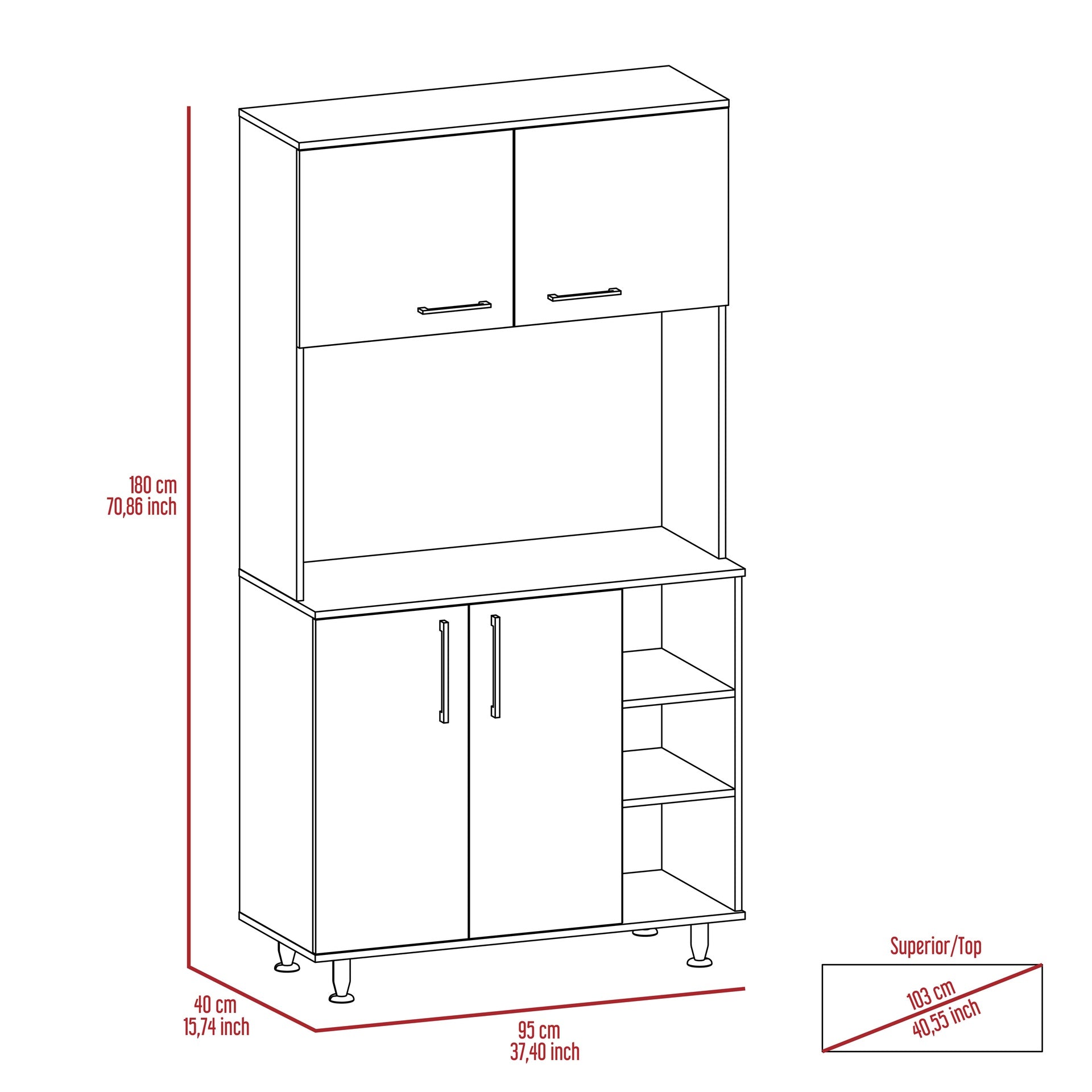 95 Pantry Kit, Four Legs, Double Door Cabinet, Three Shelves  -White
