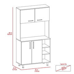 95 Pantry Kit, Four Legs, Double Door Cabinet, Three Shelves  -White