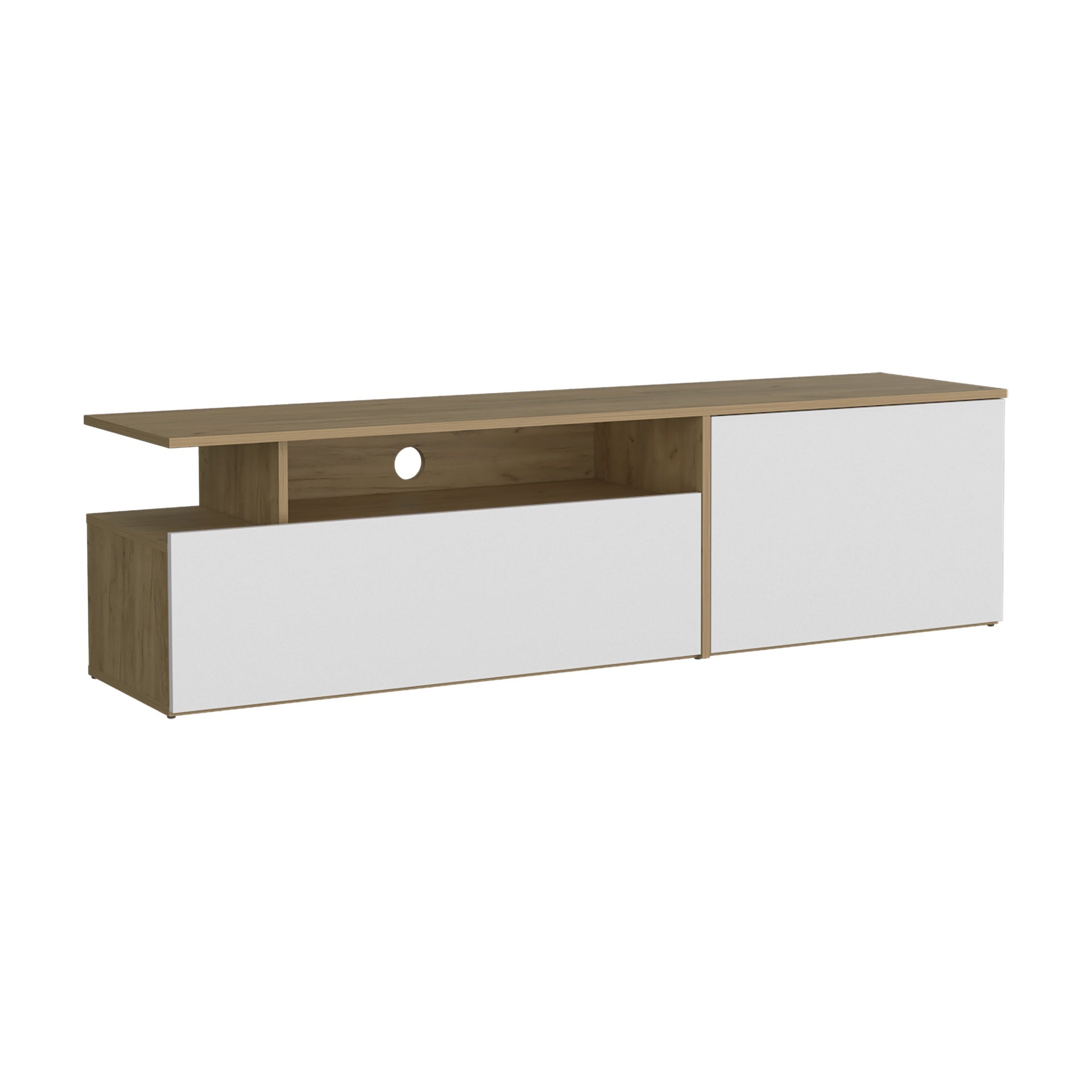Selma Floating 63" Wide Tv Stand with Two Cabinets, Six Shelves, Cable Management , Entertainment Center for Living Room , Wall Shelf Cabinet Natural Oak - White