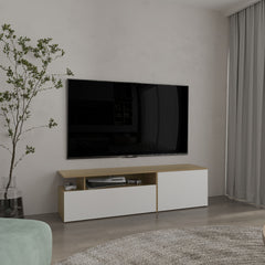 Selma Floating 63" Wide Tv Stand with Two Cabinets, Six Shelves, Cable Management , Entertainment Center for Living Room , Wall Shelf Cabinet Natural Oak - White