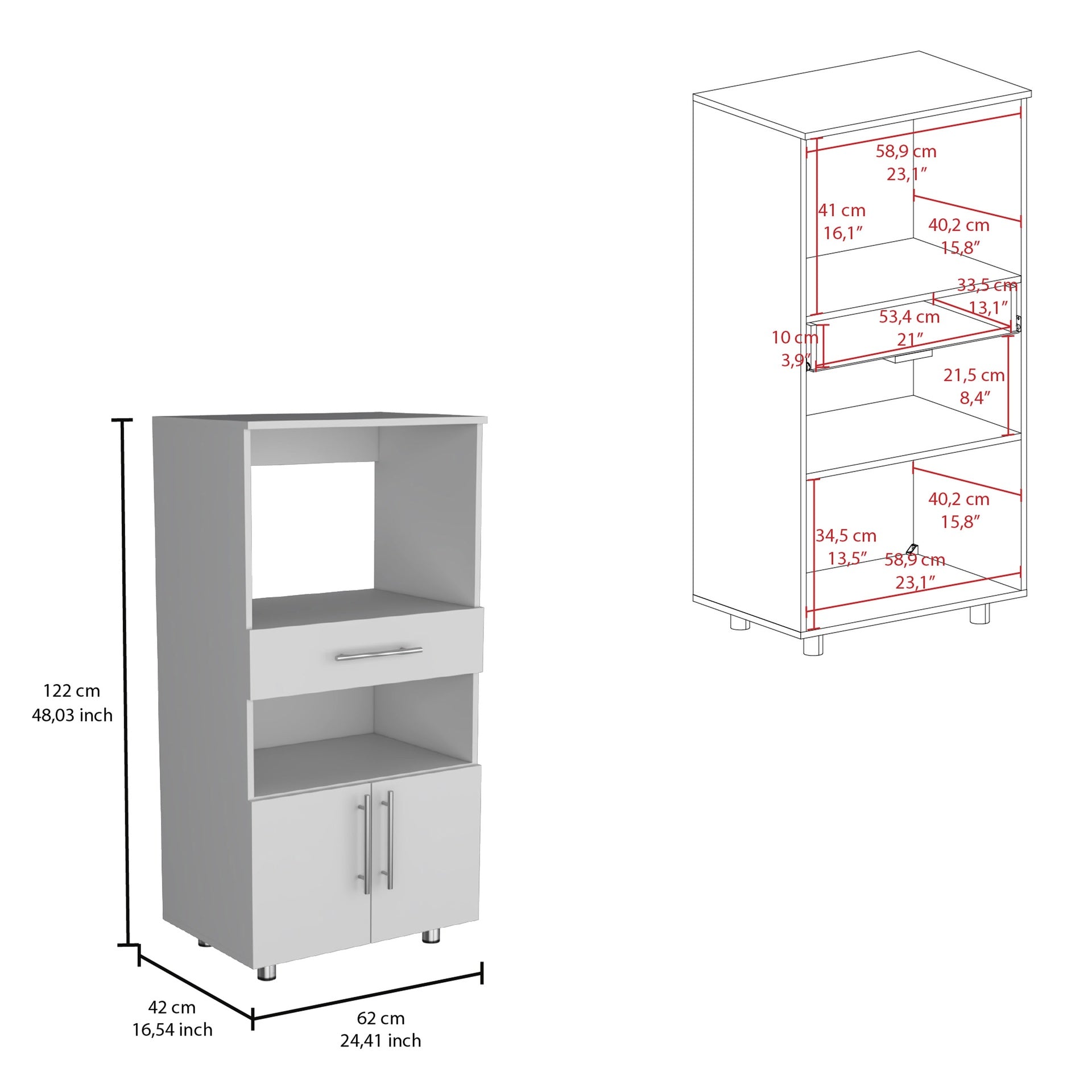 Worland Pantry Cabinet with Microwave Stand, Multi-Functional with Drawer and 2-Door