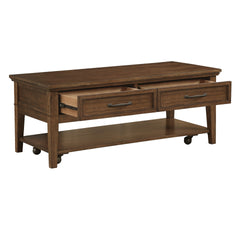 1pc Transitional Walnut Finish Cocktail Table with 2 Drawers Shelf Wooden Living Room Furniture Coffee Table
