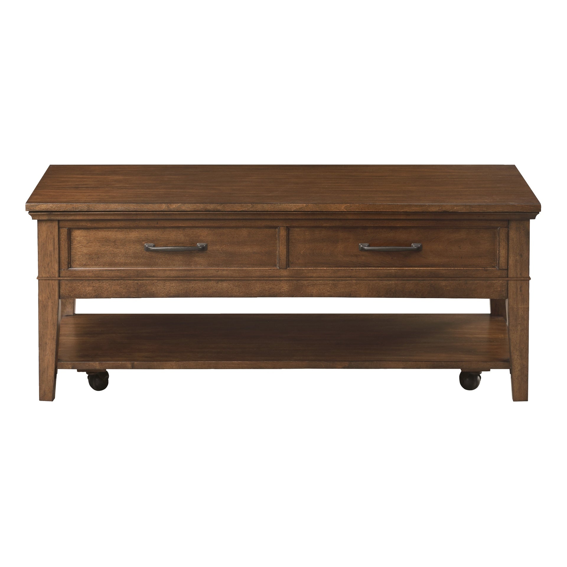 1pc Transitional Walnut Finish Cocktail Table with 2 Drawers Shelf Wooden Living Room Furniture Coffee Table
