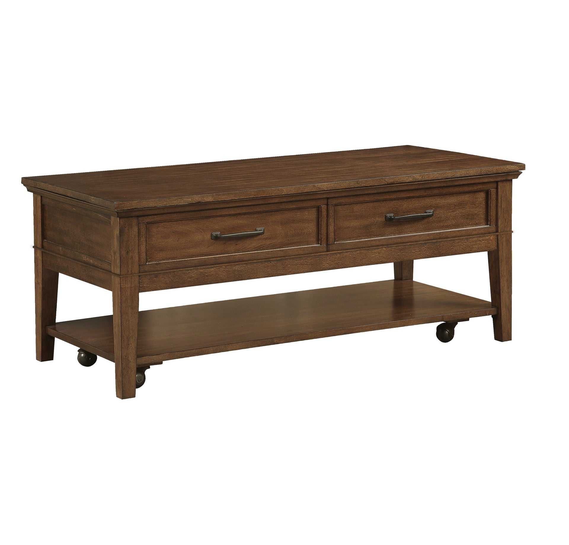 1pc Transitional Walnut Finish Cocktail Table with 2 Drawers Shelf Wooden Living Room Furniture Coffee Table