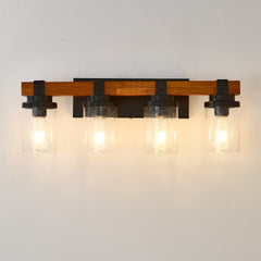4-Light -Matte Black And Wooden Wall Lamps With Glass Lamp Shade (No Bulbs) For Dinning Room Hallway Bedroom