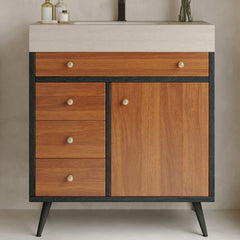 Modern Free-Standing Bathroom Vanity with Ceramic Sink &  Sintered Stone Top