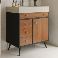 Modern Free-Standing Bathroom Vanity with Ceramic Sink &  Sintered Stone Top