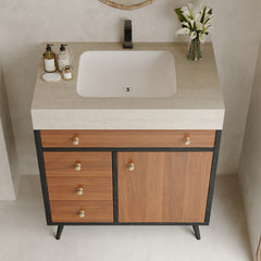Modern Free-Standing Bathroom Vanity with Ceramic Sink &  Sintered Stone Top