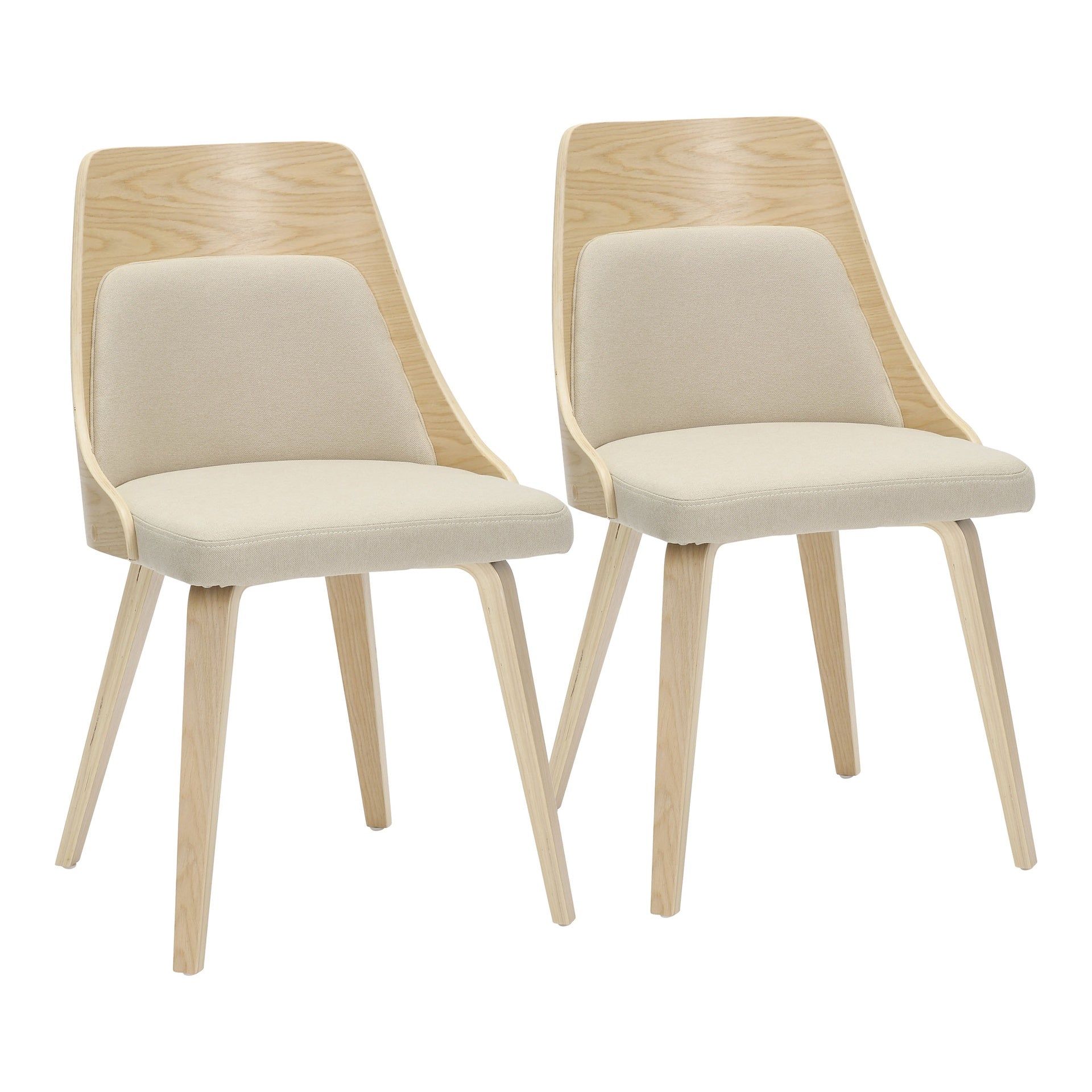 Anabelle Mid-Century Modern Dining/Accent Chair in Natural Wood and Cream Fabric by LumiSource - Set of 2