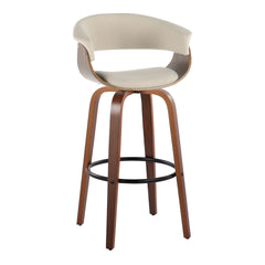 Vintage Mod 30" Mid-Century Modern Fixed-Height Barstool with Swivel in Walnut Wood and Cream Fabric with Round Black Metal Footrest by LumiSource - Set of 2