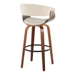 Vintage Mod 30" Mid-Century Modern Fixed-Height Barstool with Swivel in Walnut Wood and Cream Fabric with Round Black Metal Footrest by LumiSource - Set of 2