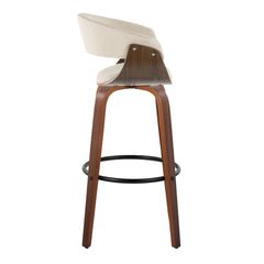 Vintage Mod 30" Mid-Century Modern Fixed-Height Barstool with Swivel in Walnut Wood and Cream Fabric with Round Black Metal Footrest by LumiSource - Set of 2