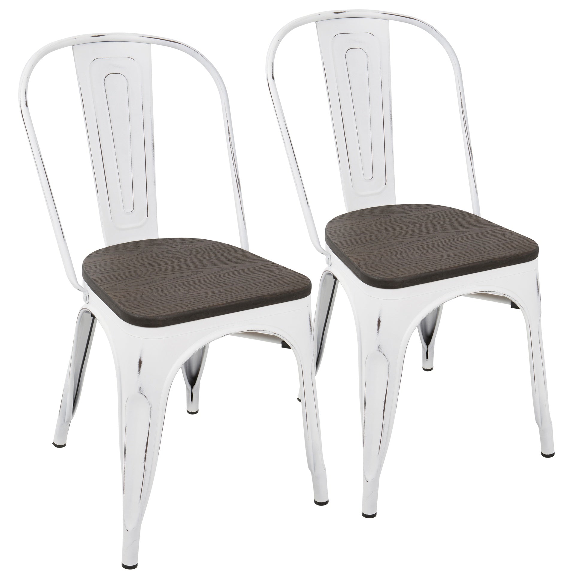 Oregon Industrial-Farmhouse Stackable Dining Chair in Vintage White and Espresso by LumiSource - Set of 2