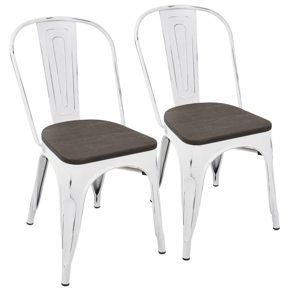 Oregon Industrial-Farmhouse Stackable Dining Chair in Vintage White and Espresso by LumiSource - Set of 2