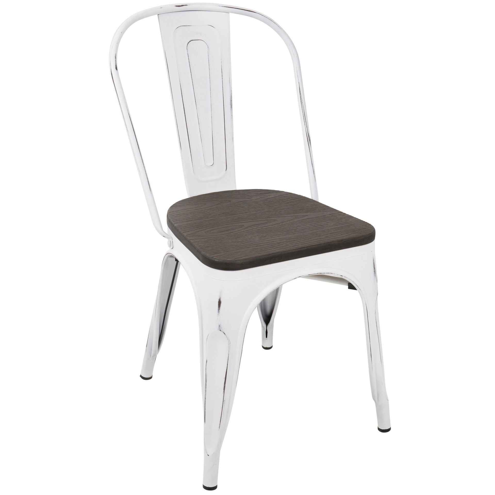 Oregon Industrial-Farmhouse Stackable Dining Chair in Vintage White and Espresso by LumiSource - Set of 2
