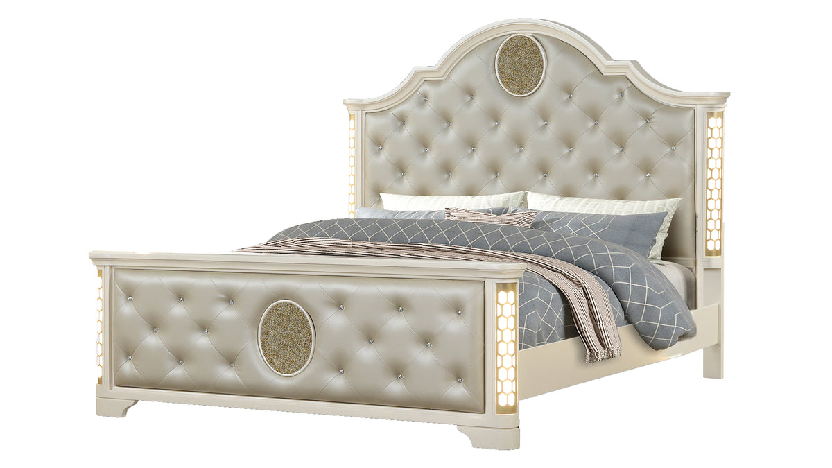 JASMINE Queen 4 Pc Unique LED Vanity Bedroom Set made with Wood in Beige(NJ INVENTORY)