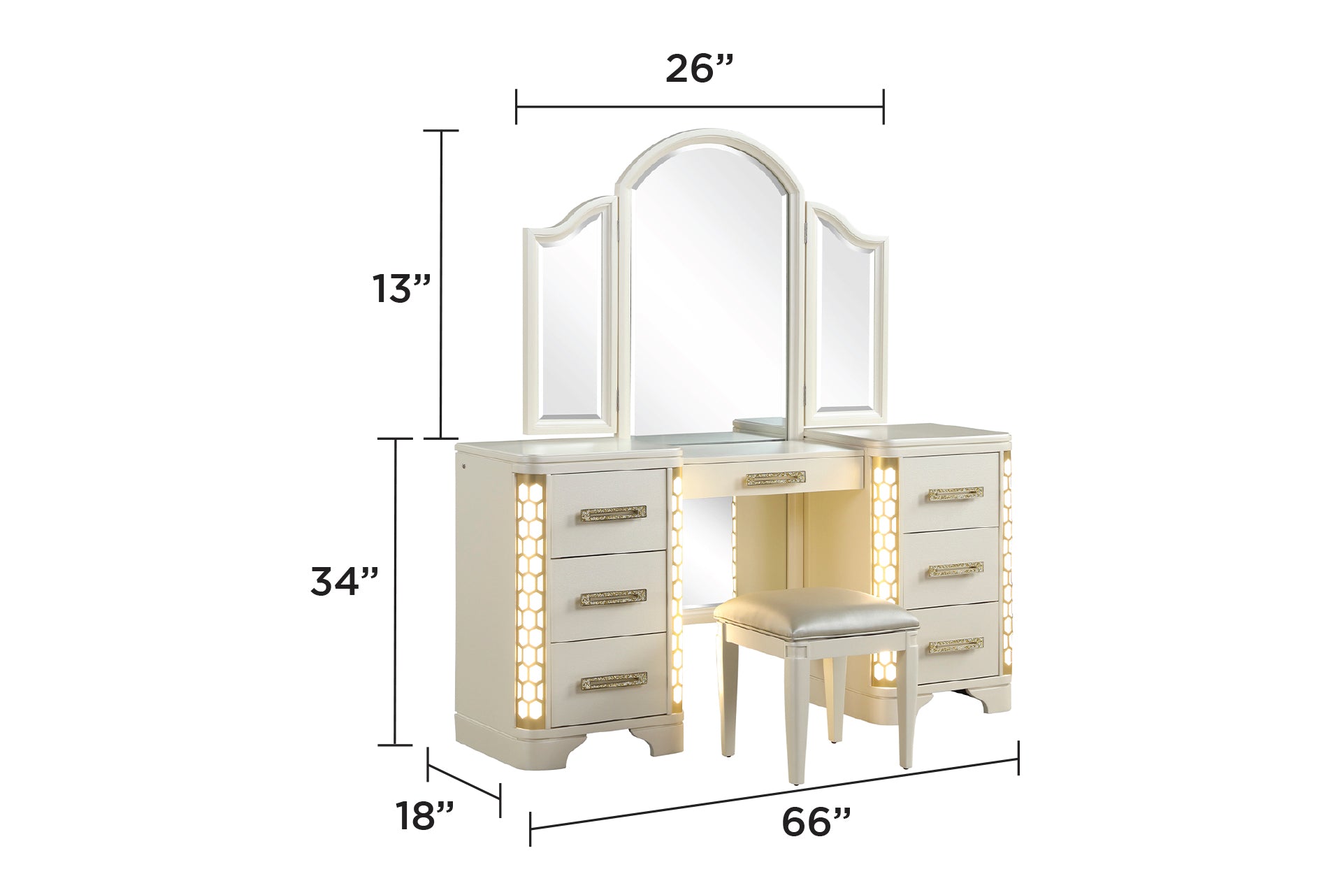 JASMINE Queen 4 Pc Unique LED Vanity Bedroom Set made with Wood in Beige(NJ INVENTORY)