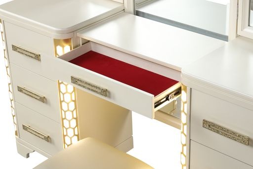 JASMINE Vanity Set with side LED lightning made with Wood in Beige(NJ INVENTORY)
