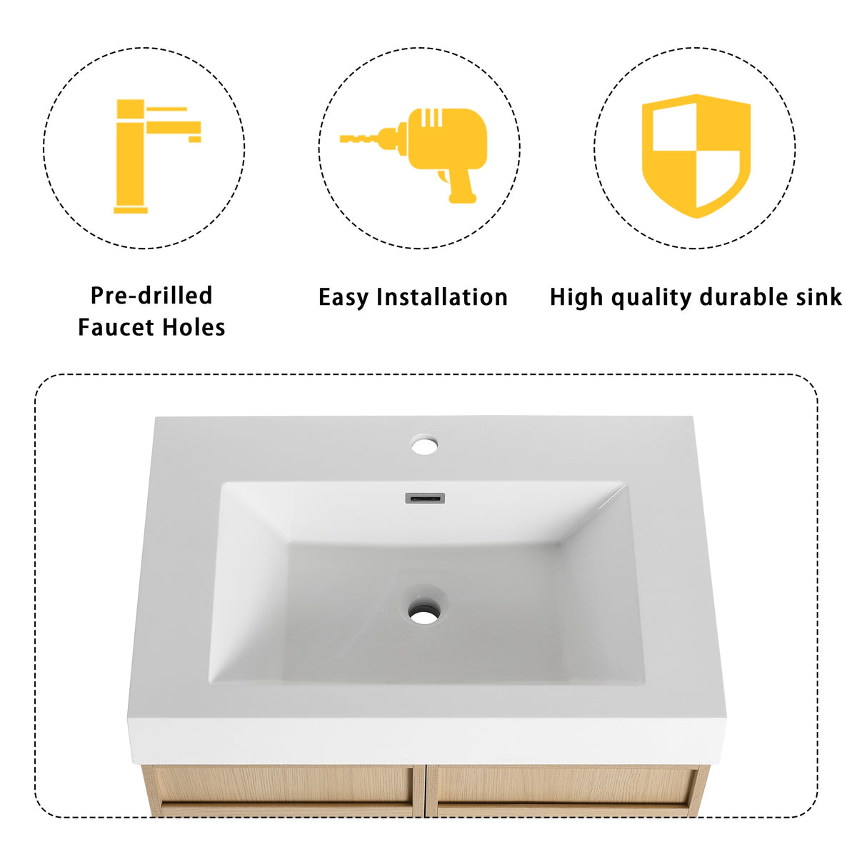 30" Freestanding Bathroom Vanity with White Resin Sink & 2 Soft-Close Cabinet Doors ((KD-PACKING)
