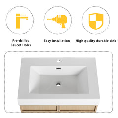 30" Freestanding Bathroom Vanity with White Resin Sink & 2 Soft-Close Cabinet Doors ((KD-PACKING)