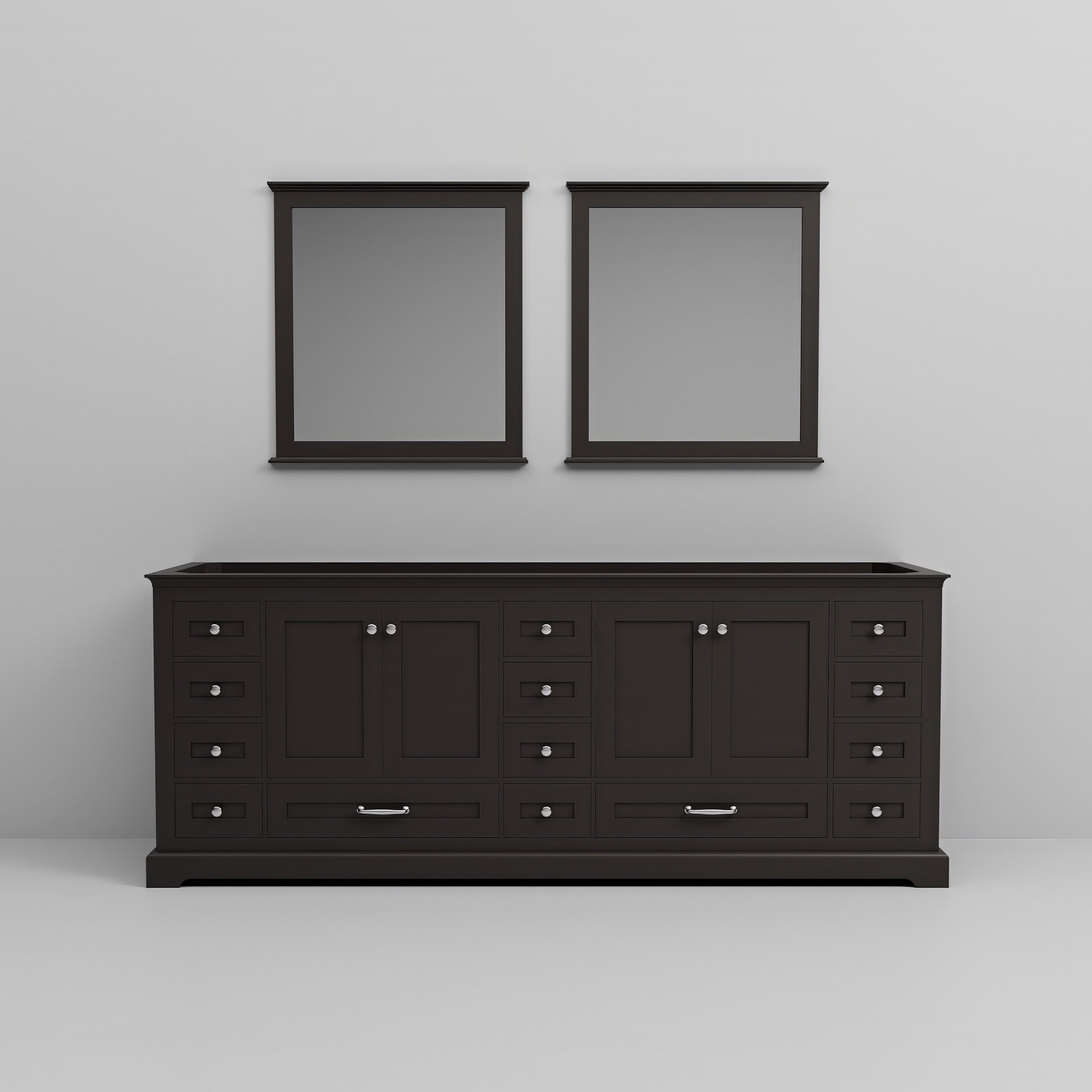 Espresso Double Bath Vanity 84 in. W x 22 in. D, and 34 in. Mirrors