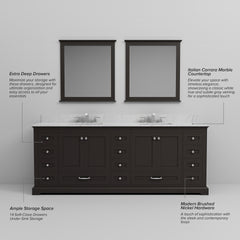 Espresso Double Bath Vanity 84 in. W x 22 in. D, and 34 in. Mirrors