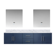 Navy Blue Double Bath Vanity 80 in. W x 22 in. D, Carrara Marble Top, and 30 in. LED Mirrors