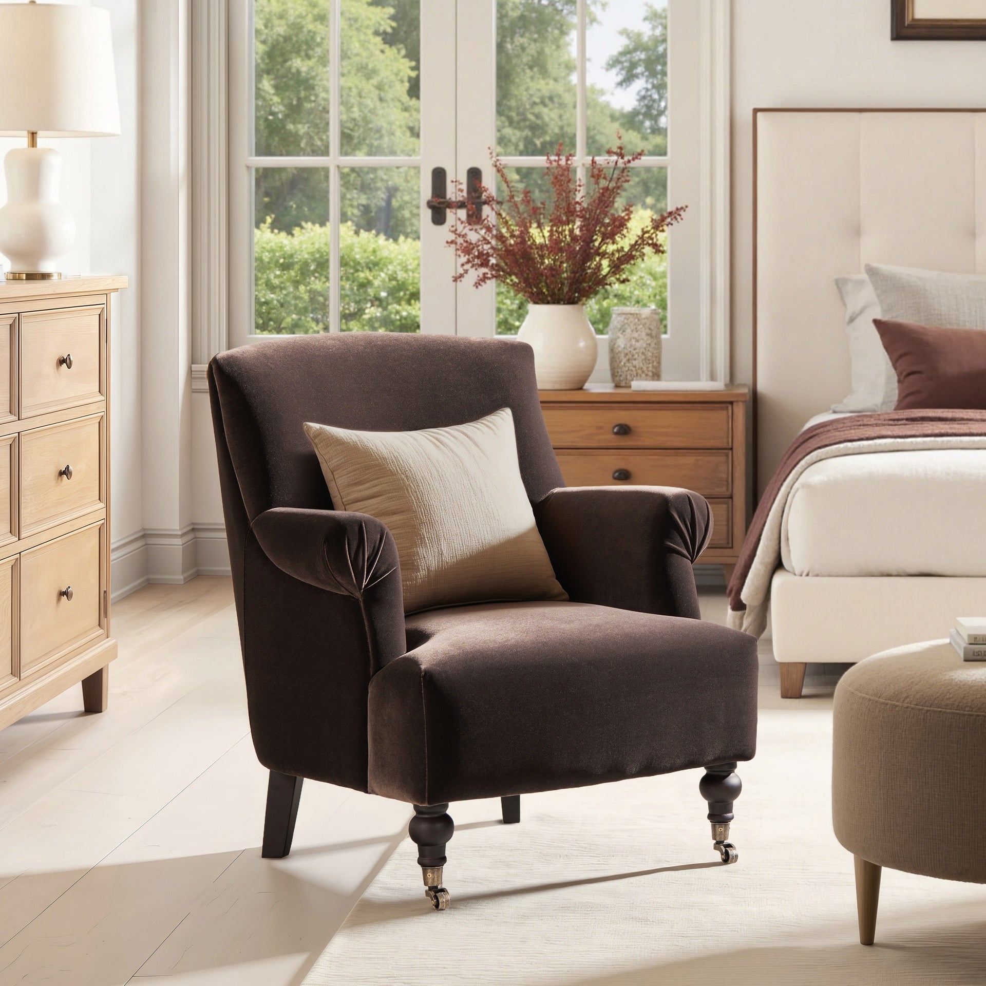 Eloise 30" Pleated Sock Arm Accent Armchair Deep Brown Performance Velvet