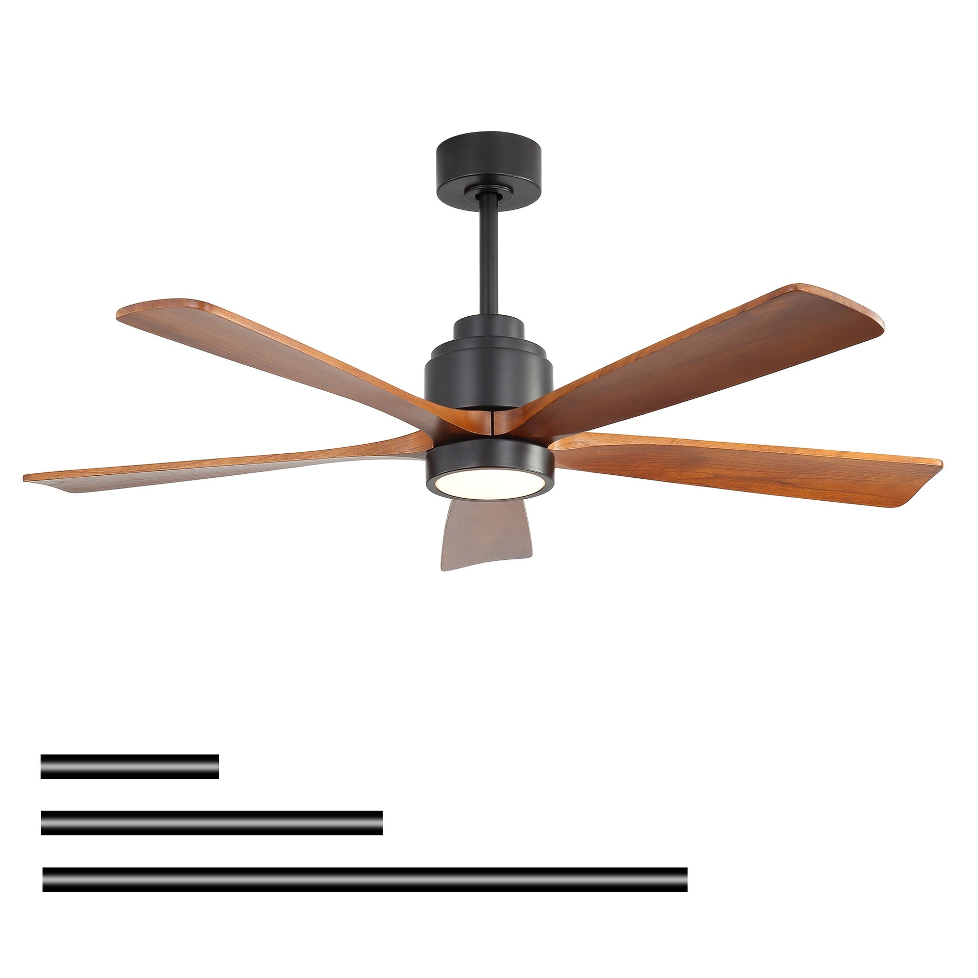 52 Inch Matte Black Ceiling Fan with Walnut Blades 18W Three Color Dimmable Light Memory Function & Reversible Motor