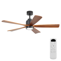 52 Inch Matte Black Ceiling Fan with Walnut Blades 18W Three Color Dimmable Light Memory Function & Reversible Motor