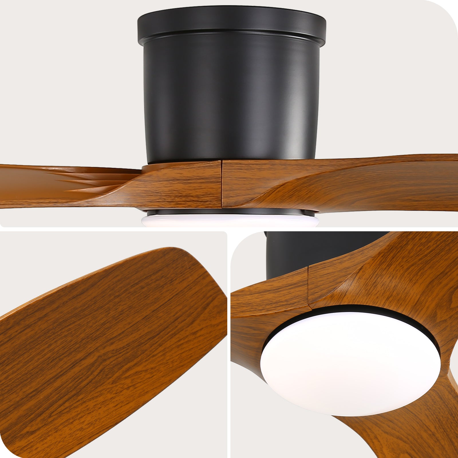 52 Inch Modern Flush Mount Ceiling Fan with LED Light 6 Wind Speeds ABS Fan Blades Reversible DC Motor